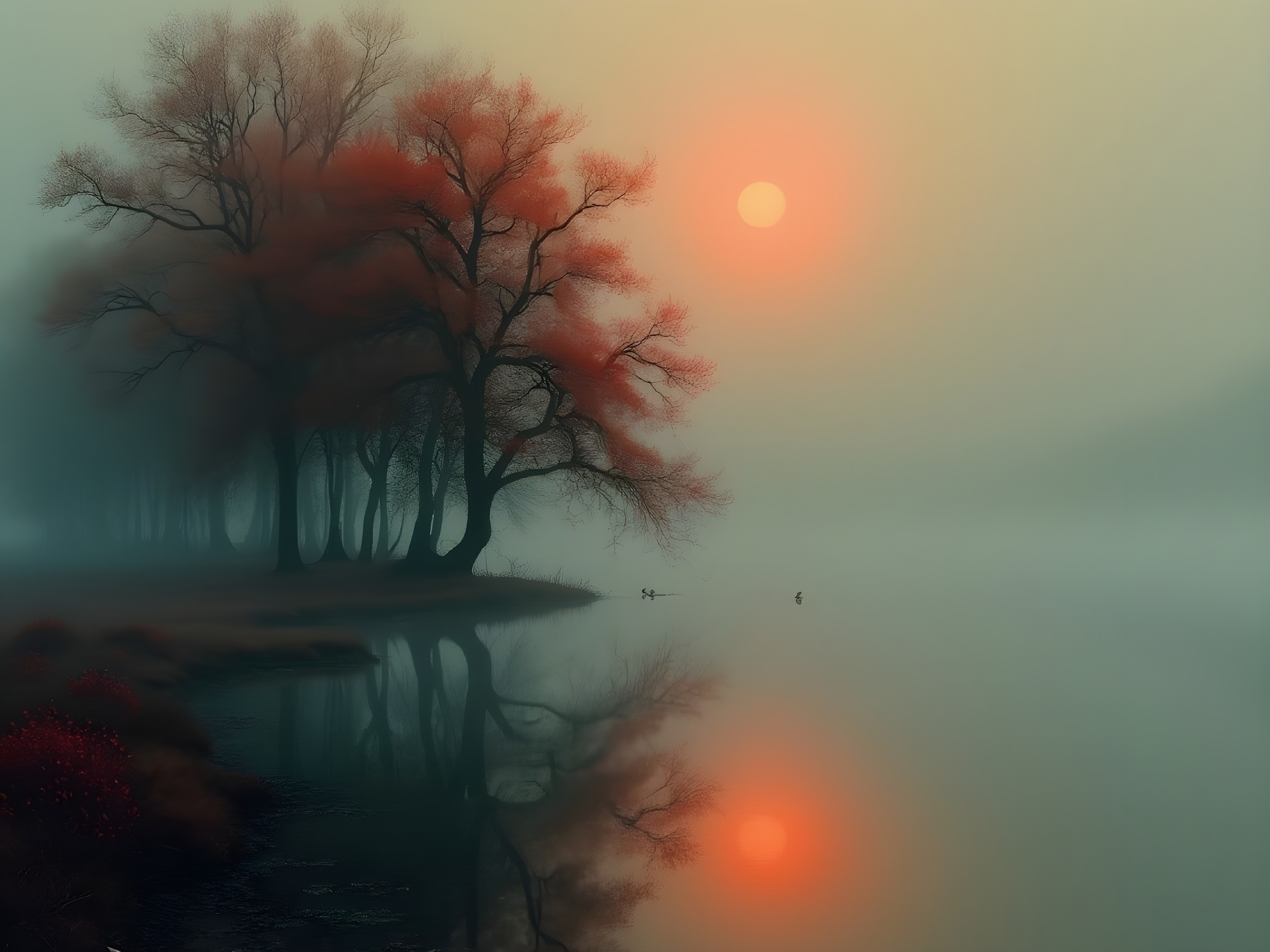 Tranquil Lake at Sunset Surrounded by Autumn Trees