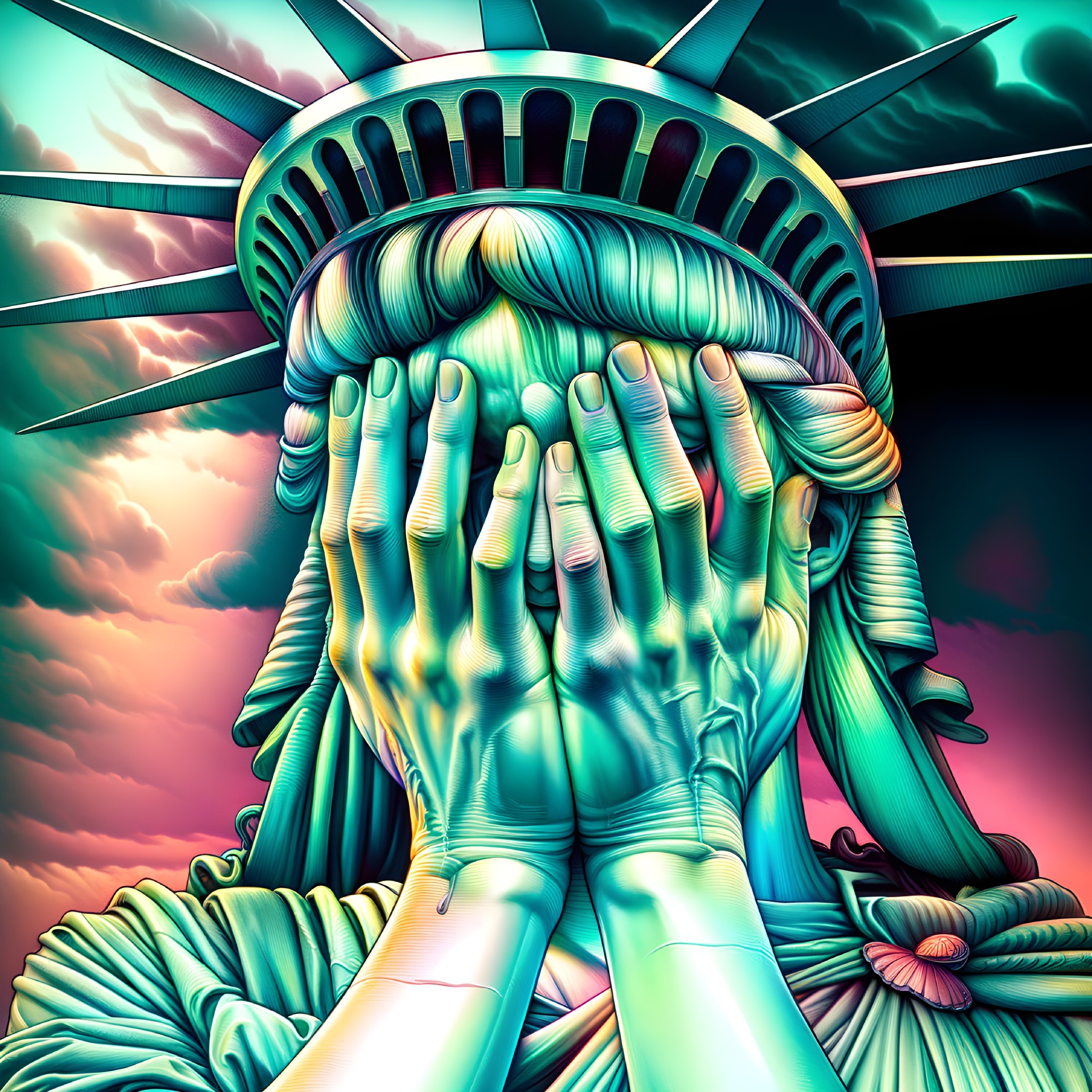 Stylized Representation of the Statue of Liberty in Despair