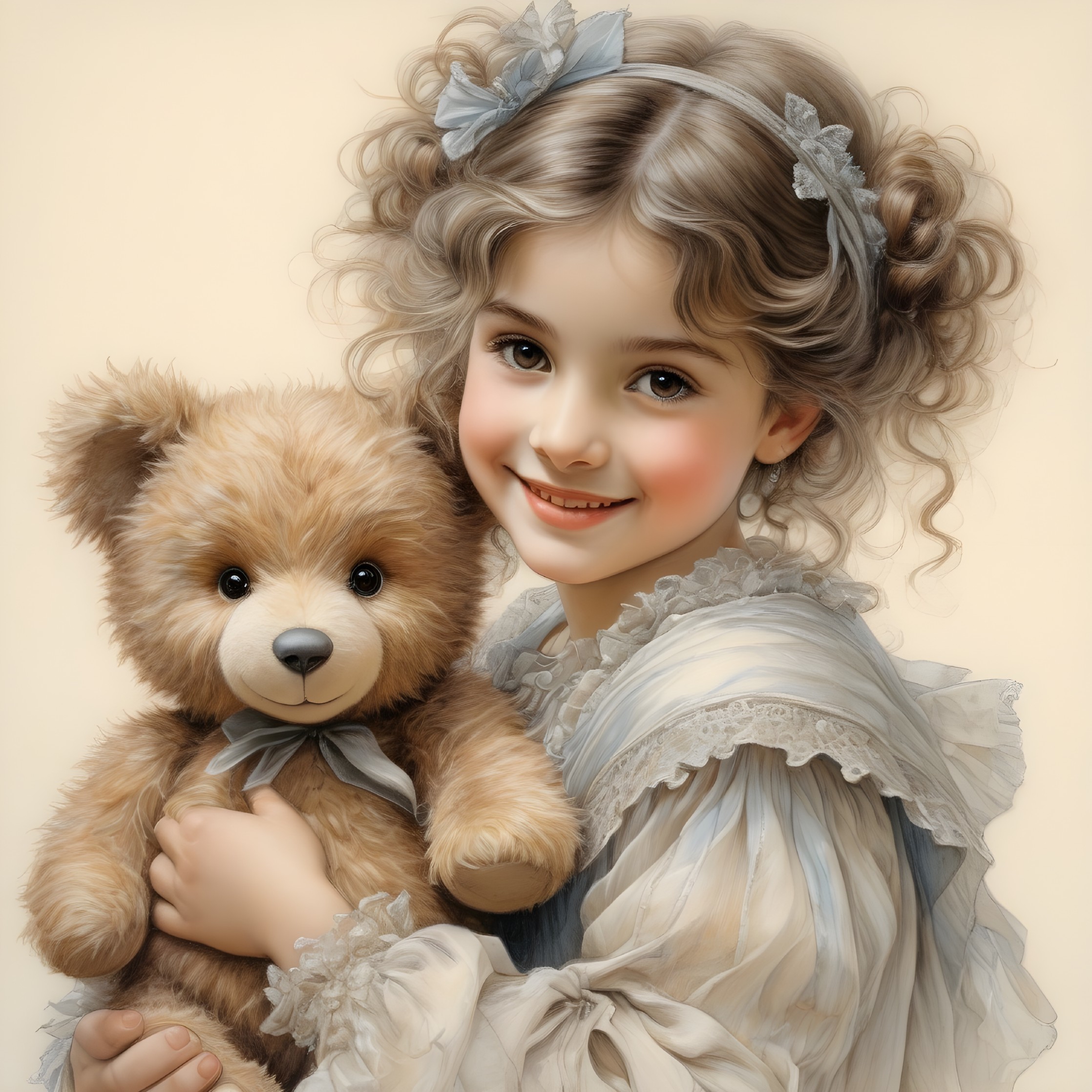 Charming Young Girl with Teddy Bear in Soft Setting