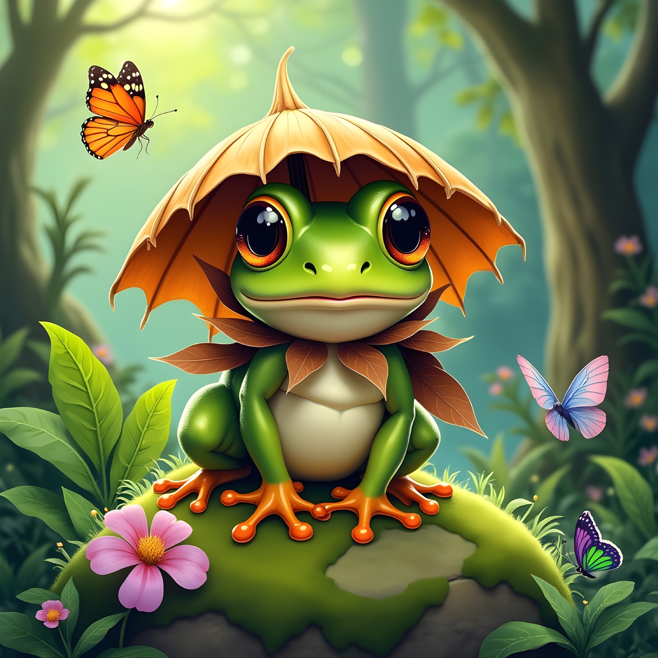 Charming Frog in a Whimsical Forest Setting