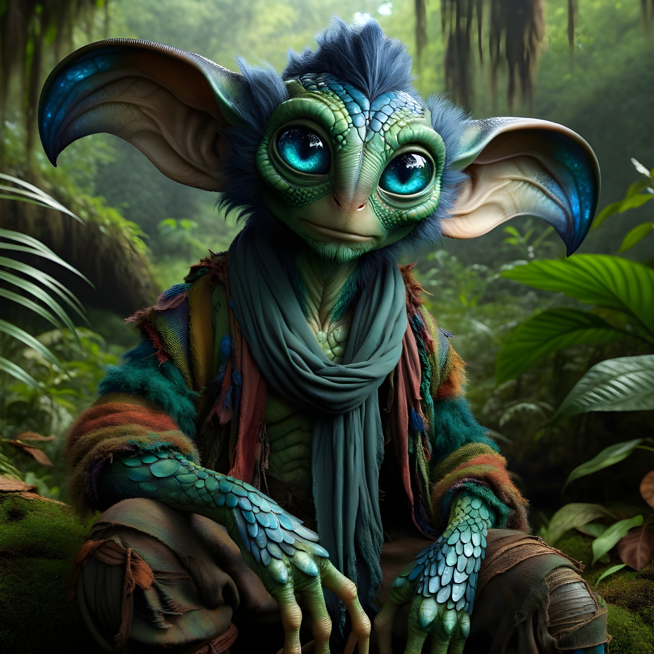 Whimsical creature in a vibrant forest setting