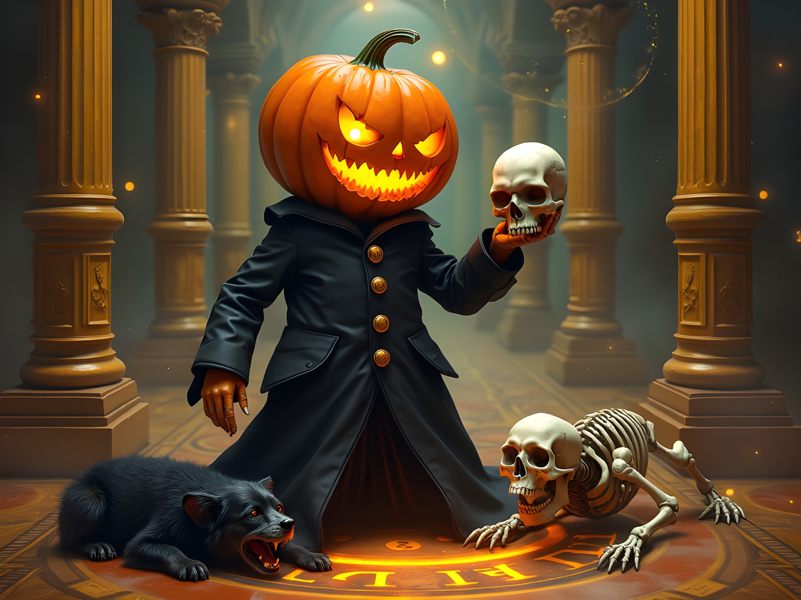 Pumpkin-Headed Figure in a Halloween Setting