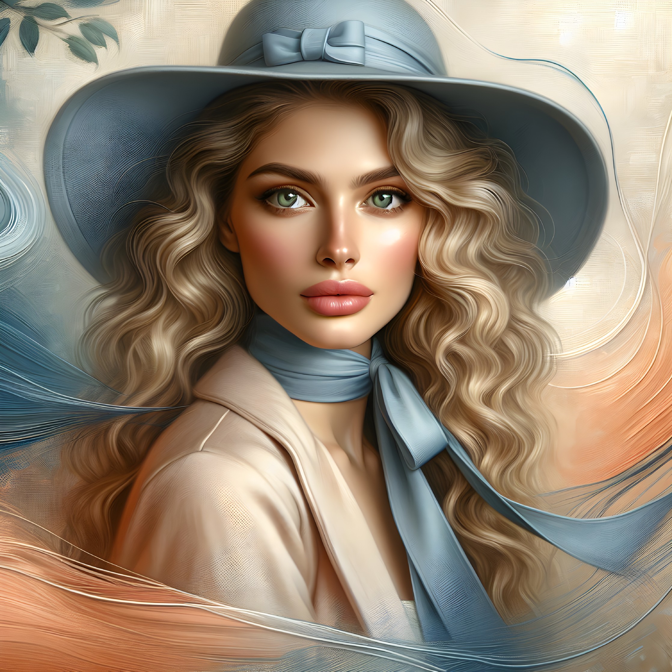 Portrait of a woman with blonde hair and green eyes