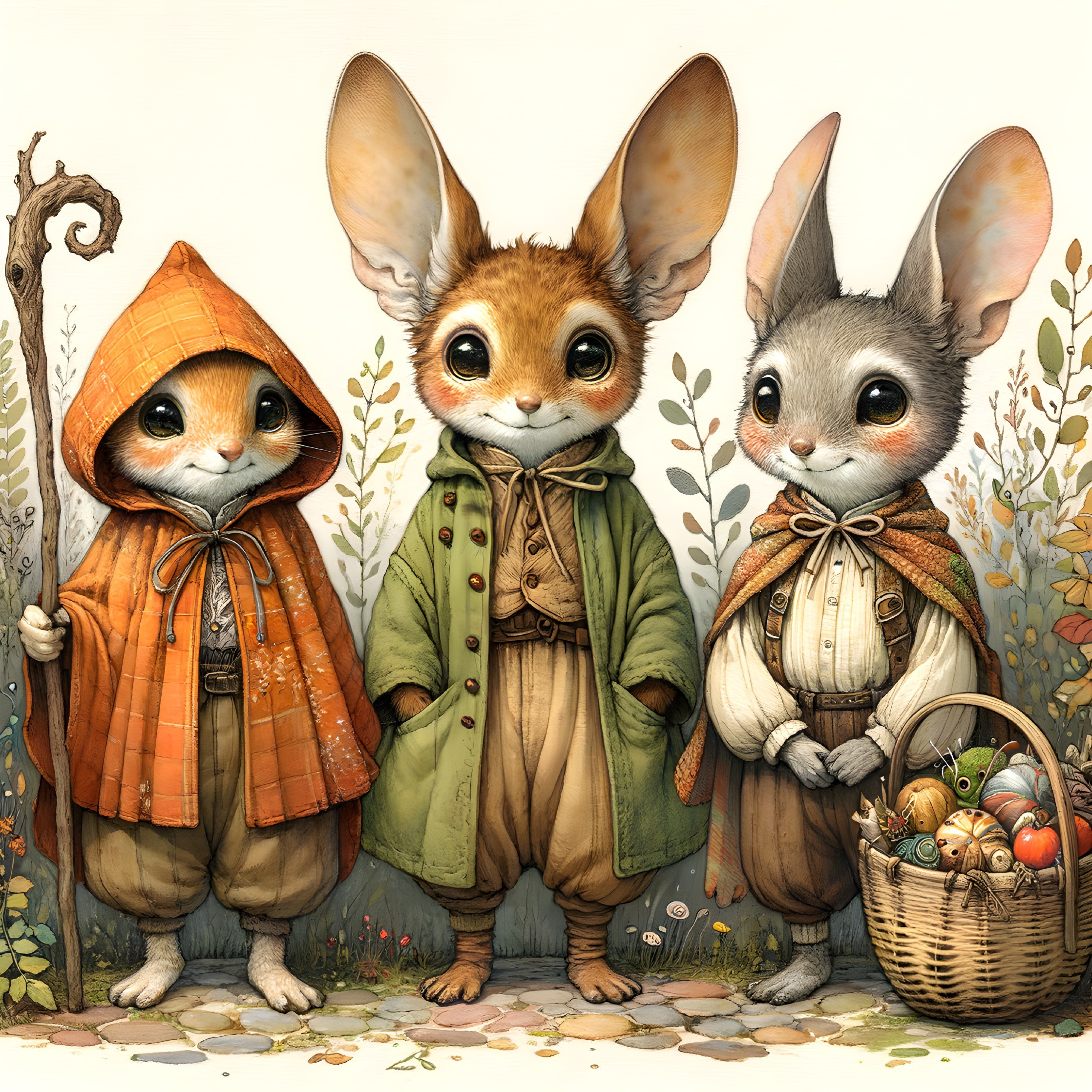 Charming Anthropomorphic Rabbits in Whimsical Setting