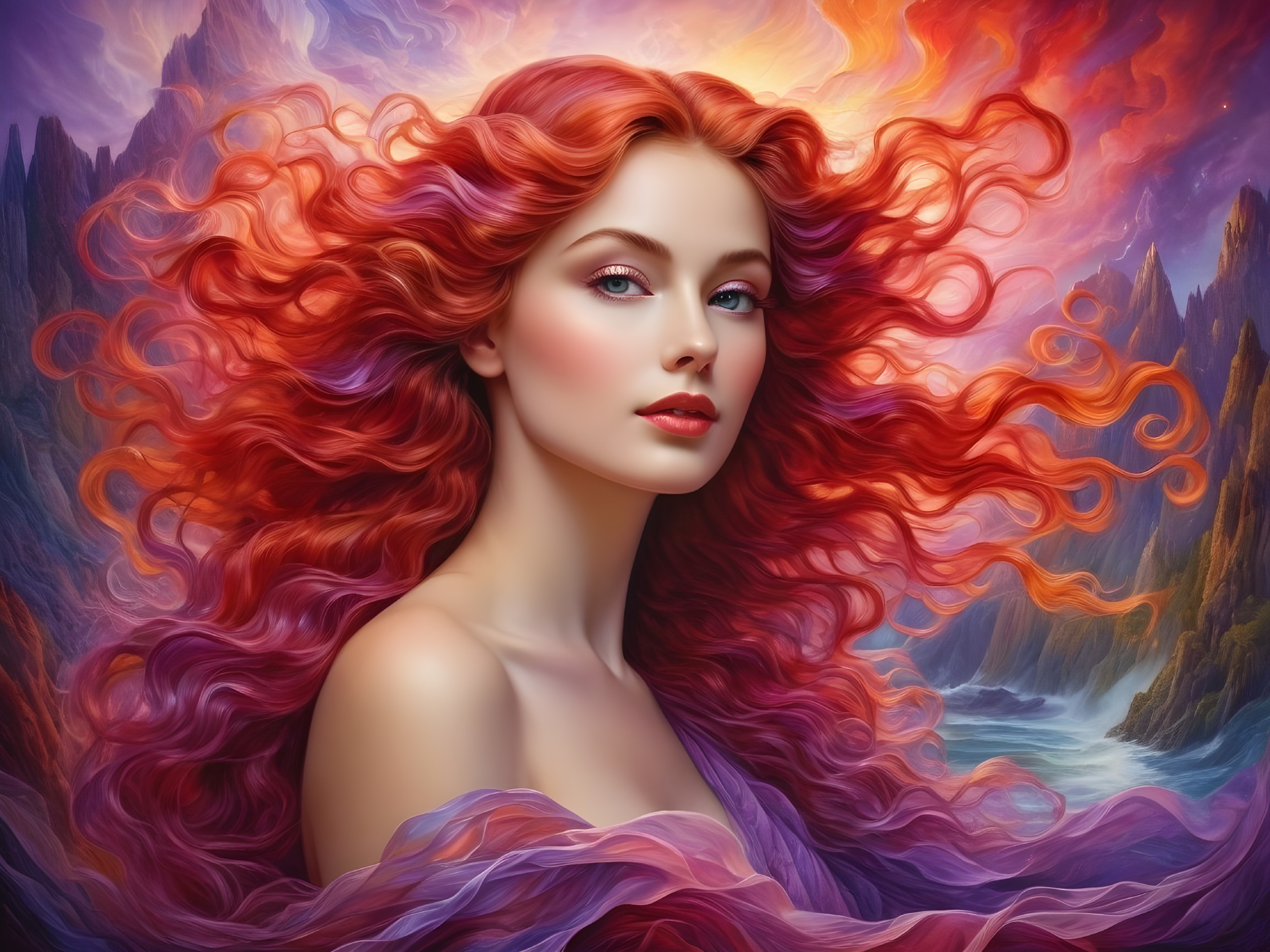 Striking Woman with Vibrant Red and Purple Hair