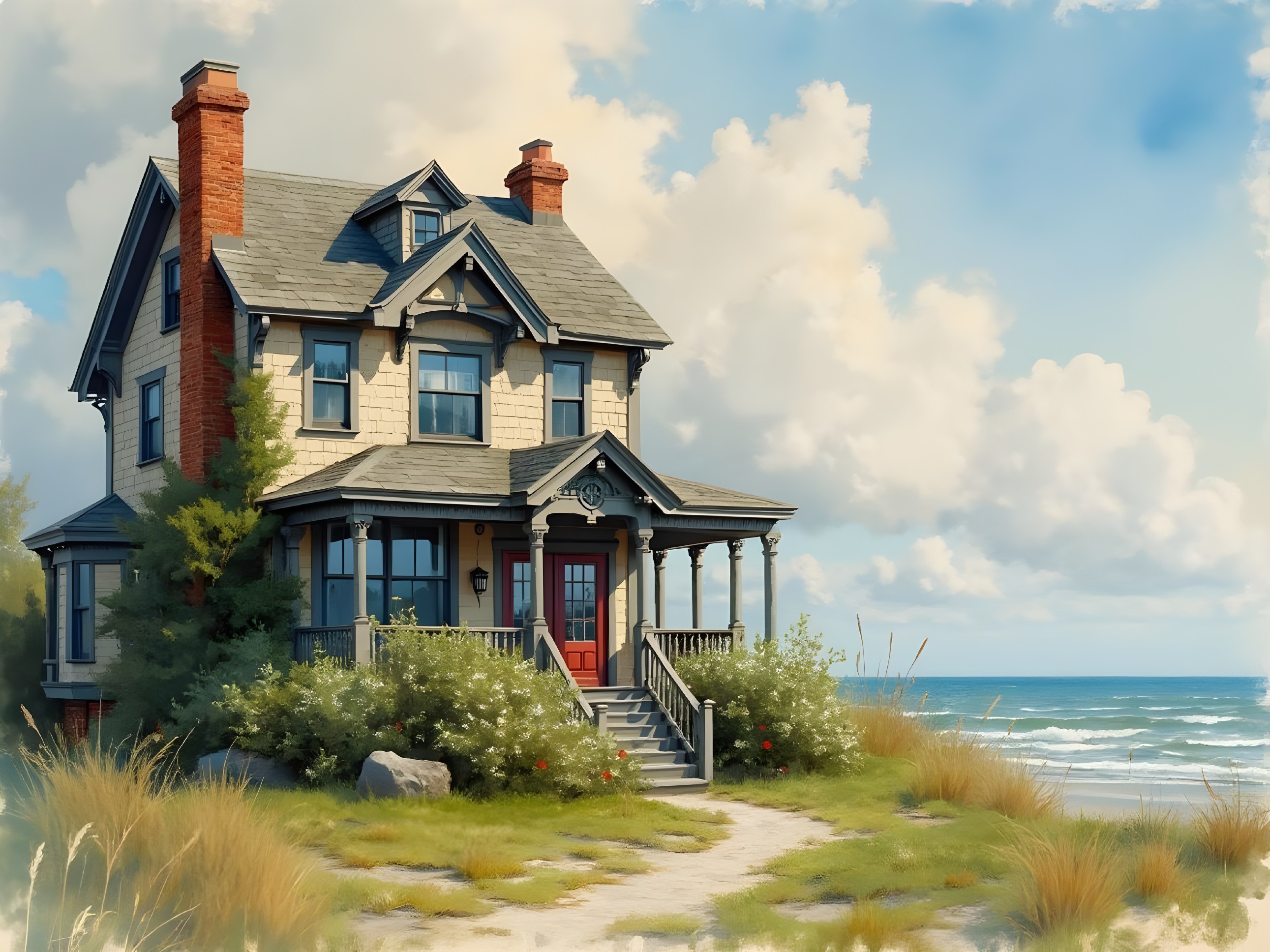 Charming Seaside House with Classic Design and Garden