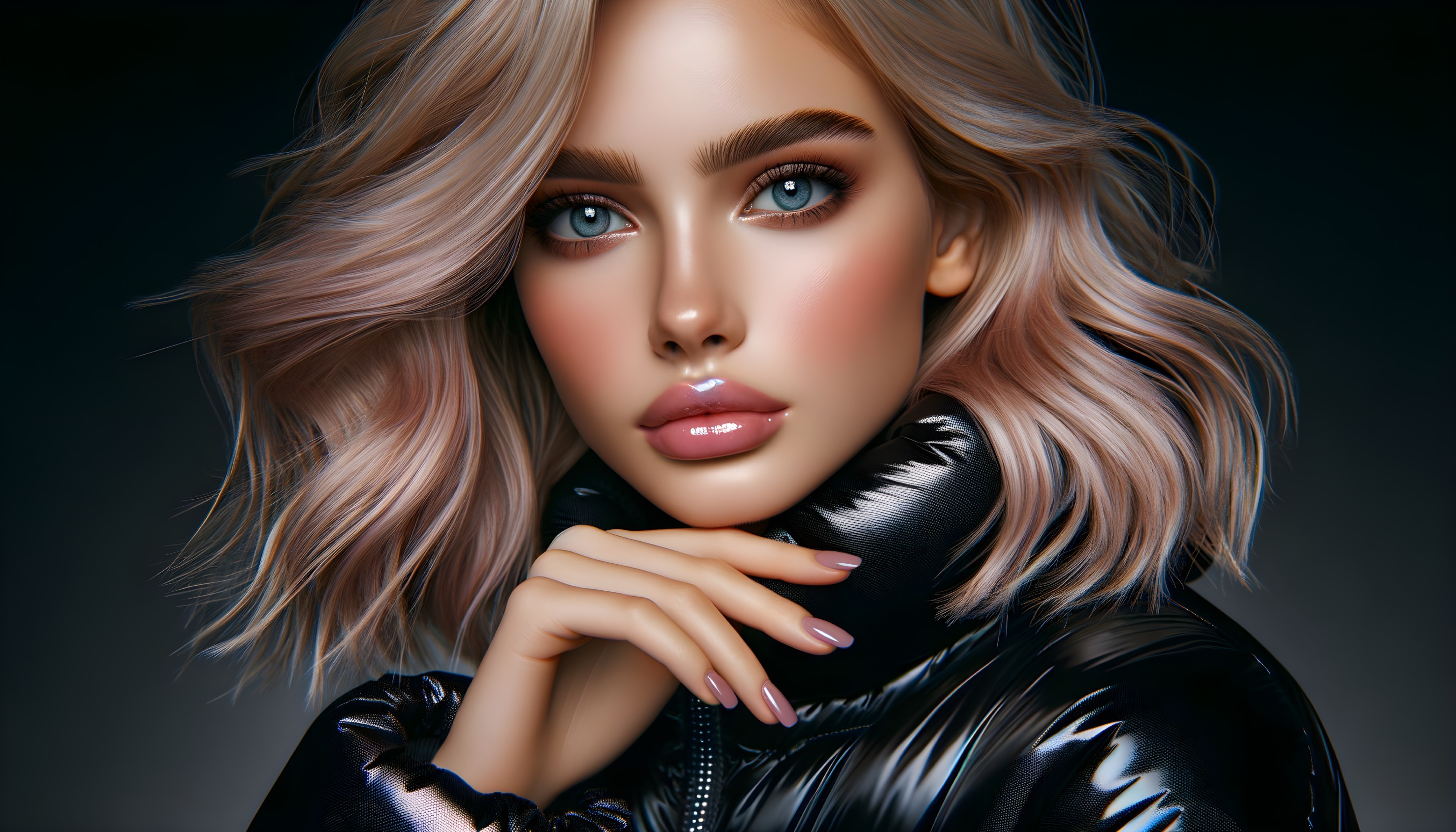Digital Artwork of Woman with Blonde Hair and Blue Eyes