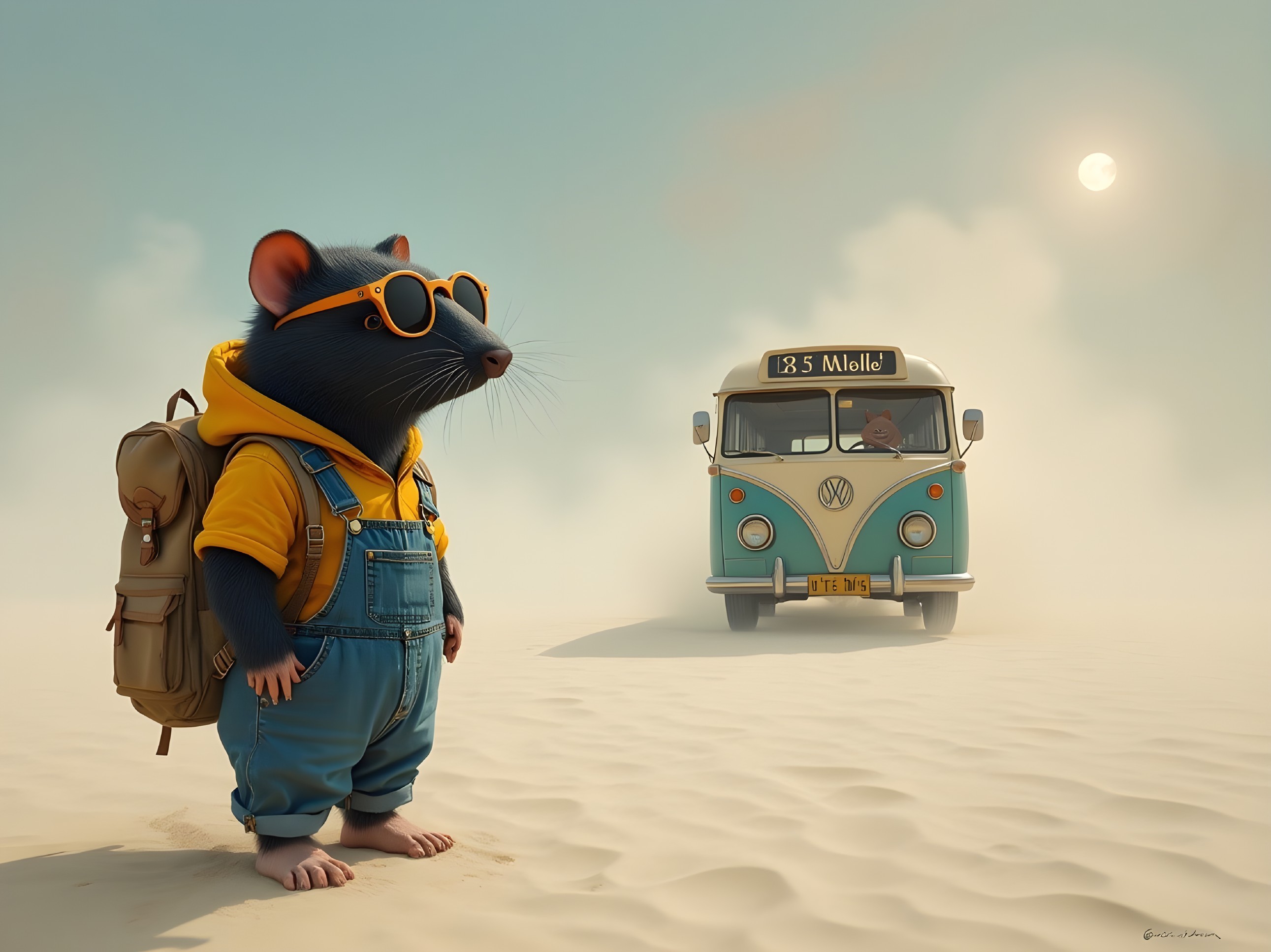Cartoon Rat in Sunglasses in Sunny Desert Scene
