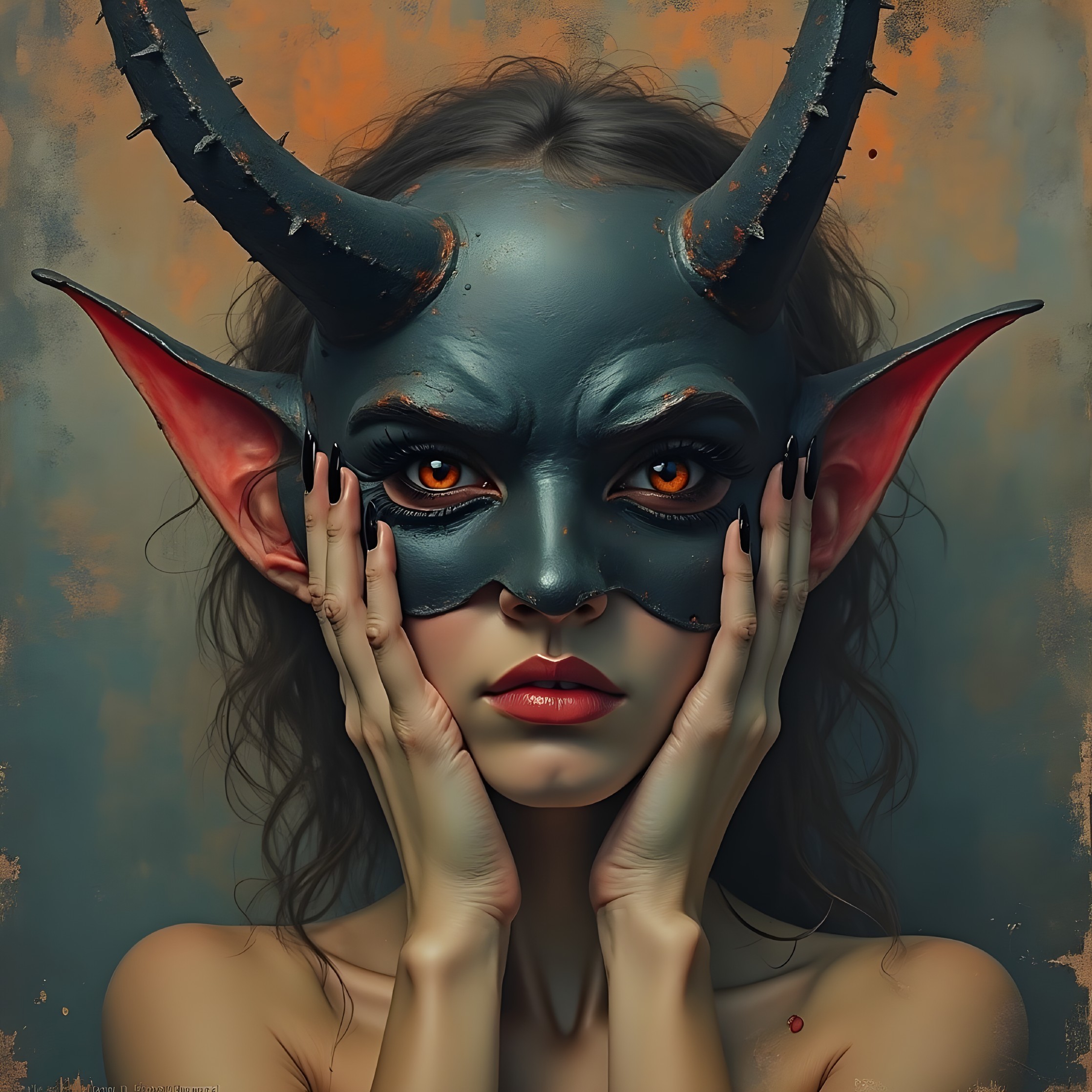 Portrait of a Woman with Intricate Horned Mask