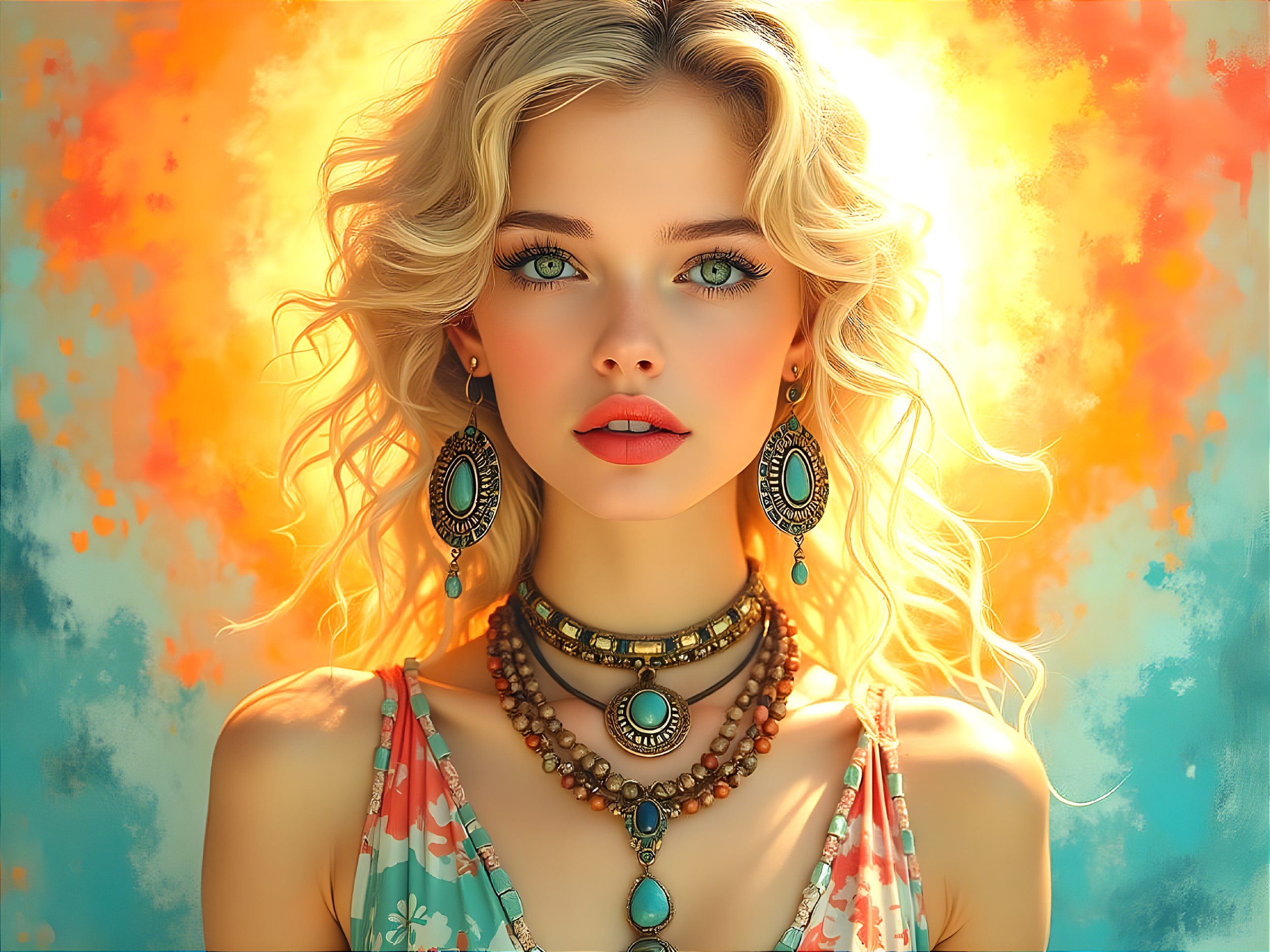 Portrait of a Young Woman with Blonde Hair and Jewelry