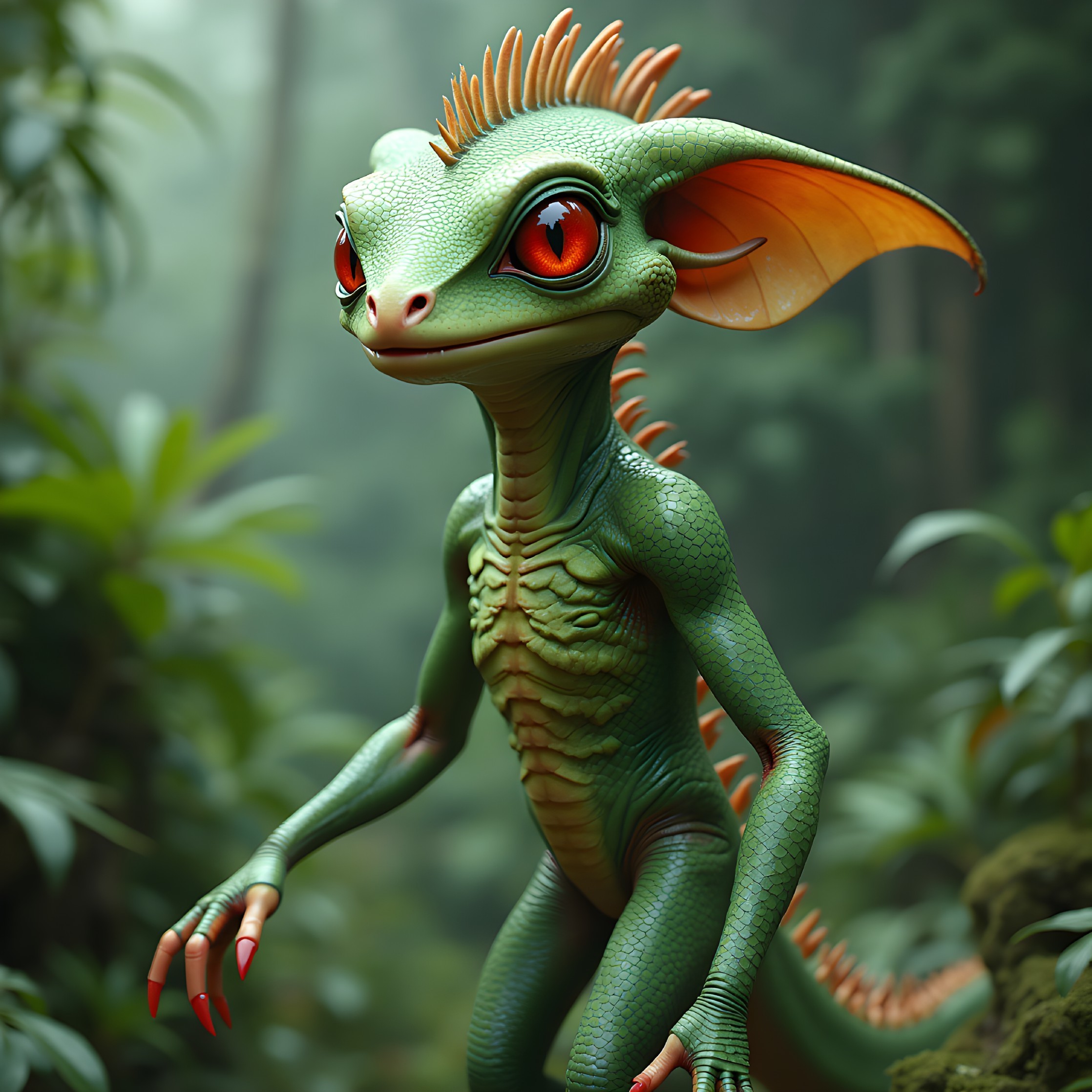 Whimsical Green Creature in Lush Jungle Setting