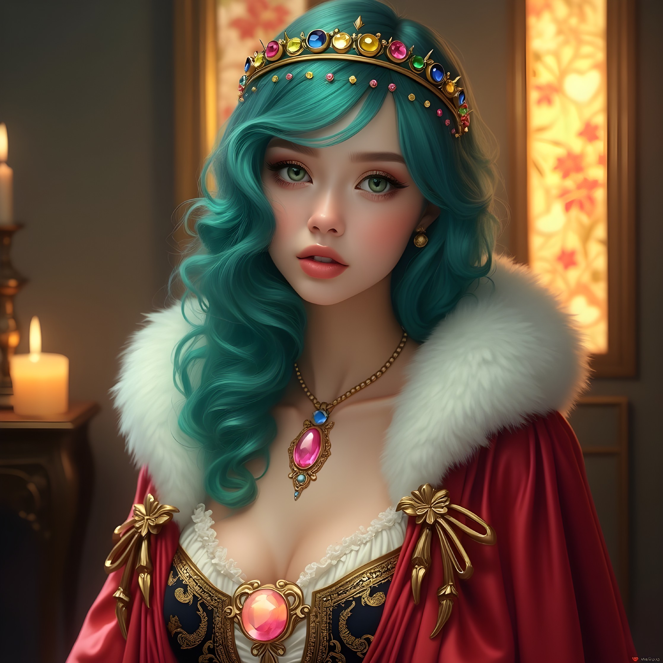 Enchanting Young Woman with Teal Hair and Crown