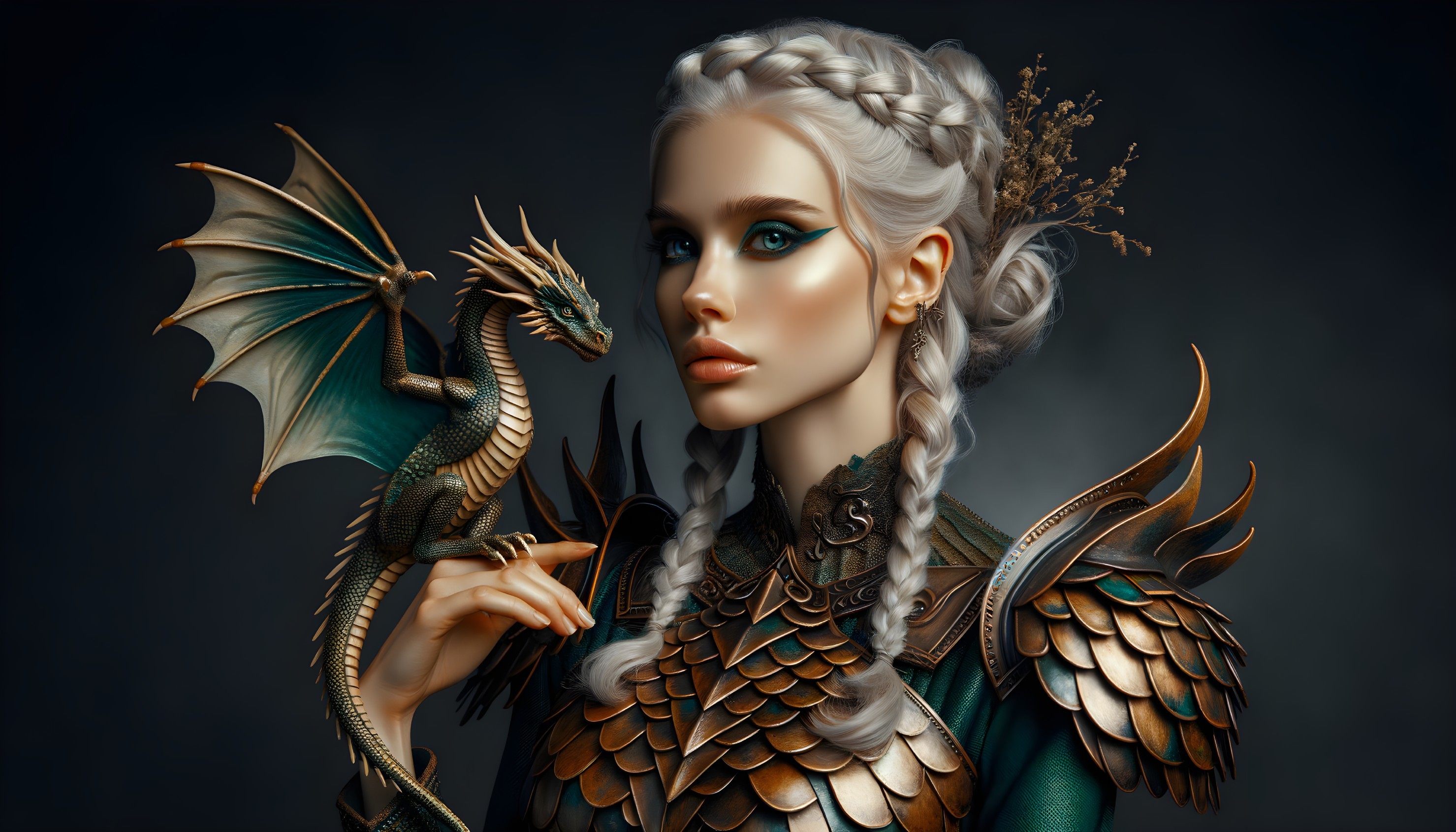 Fantasy Portrait of Regal Woman with Dragon Companion