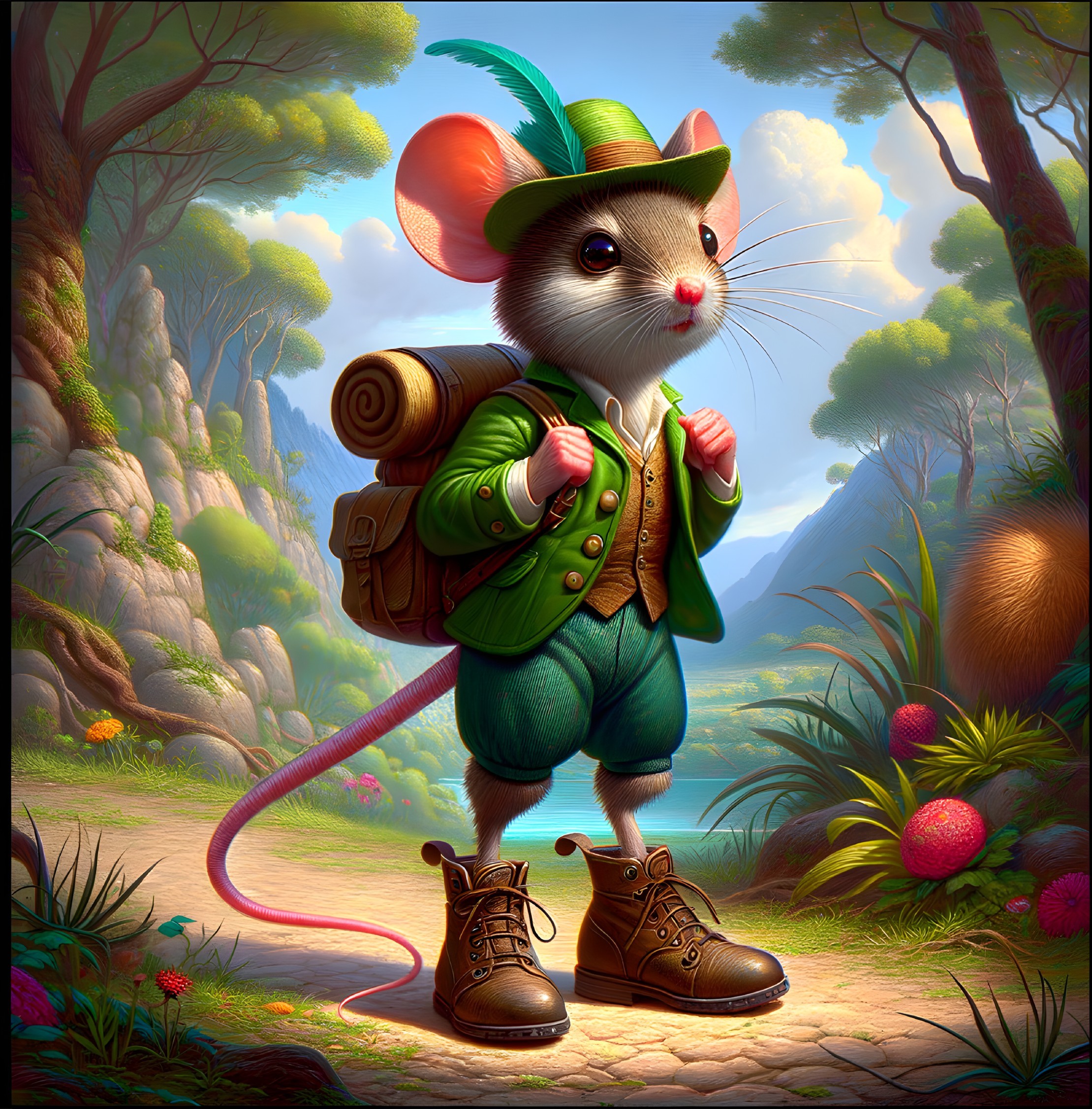 Whimsical Mouse Character in Vibrant Forest Setting