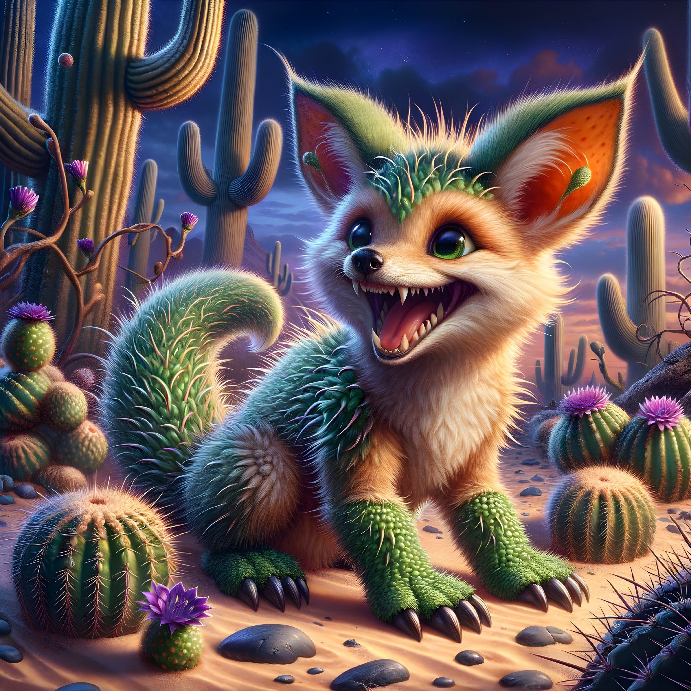 Whimsical Creature in Vibrant Desert Landscape