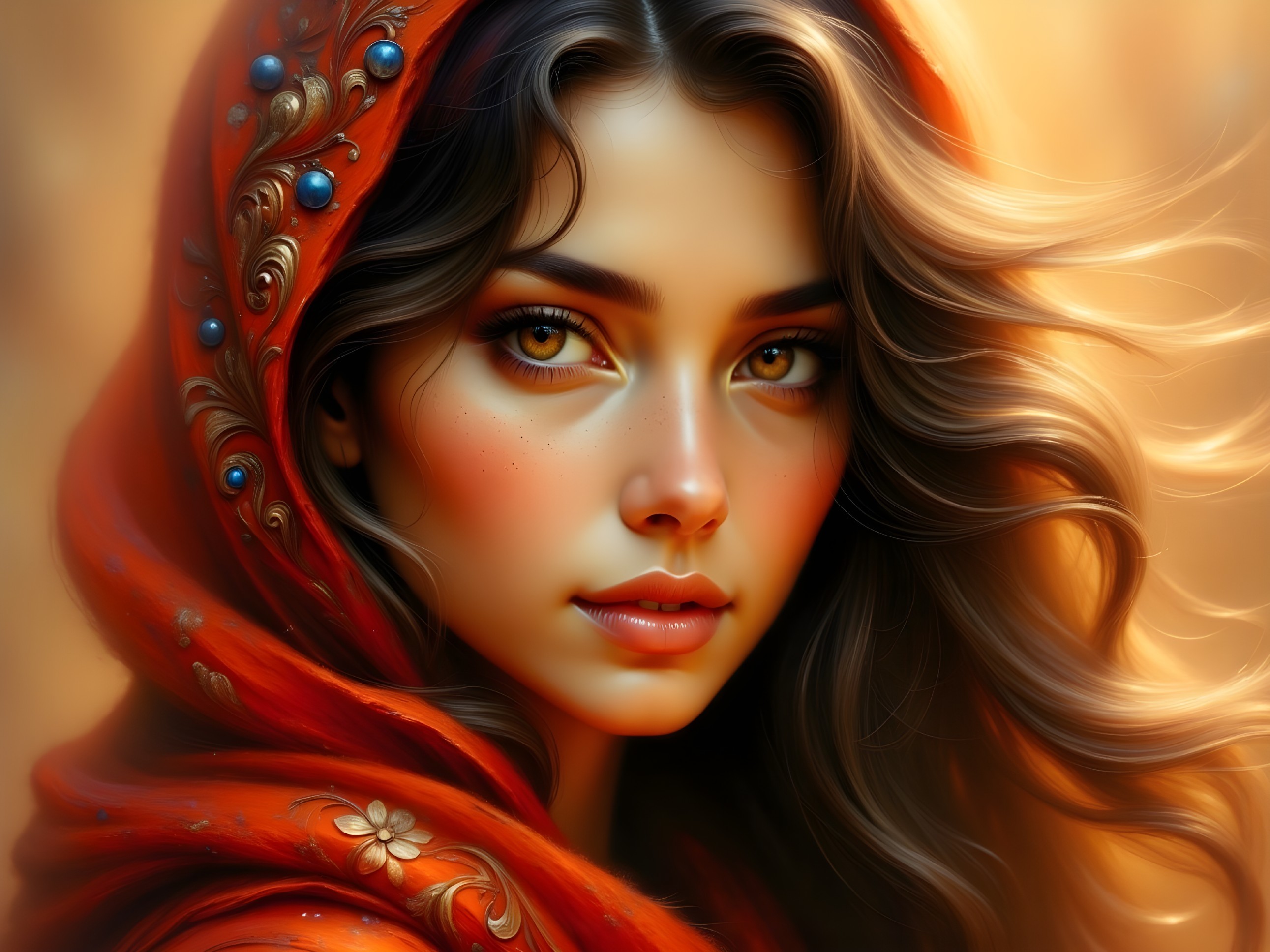 Close-Up Portrait of a Young Woman in Red Hood
