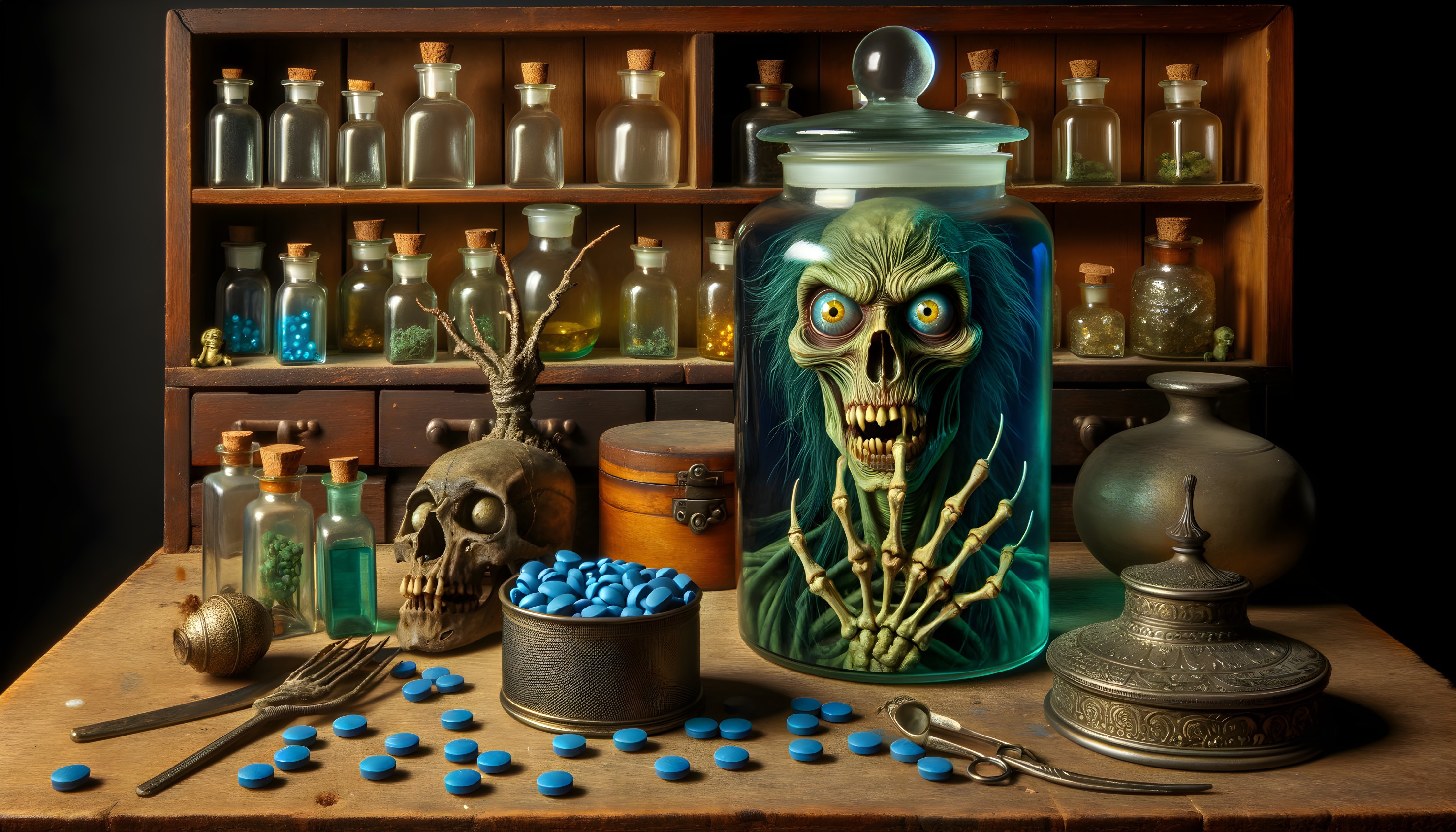 Sinister Jar with Skeletal Hand and Apothecary Elements