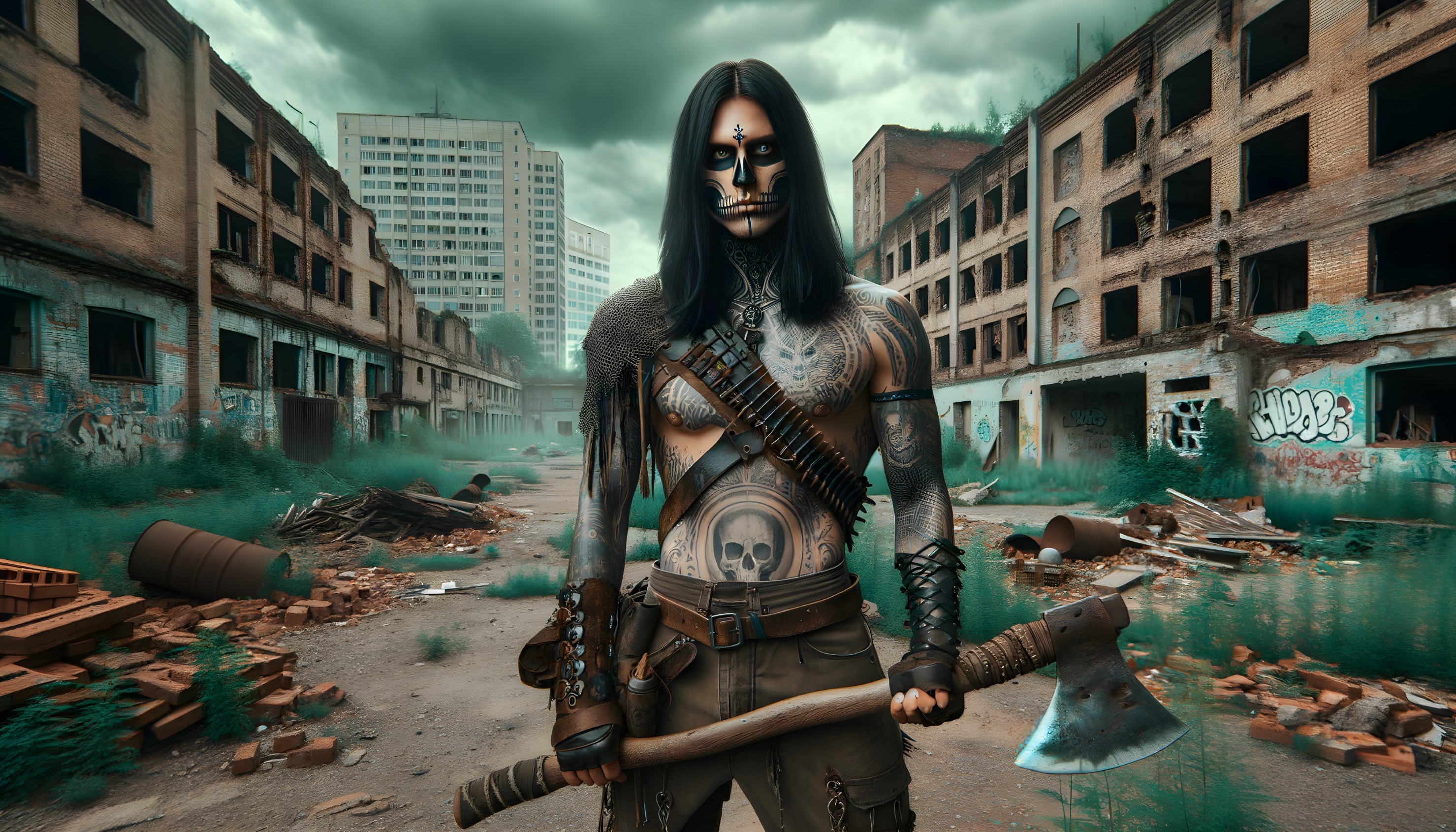 Post-Apocalyptic Warrior in Urban Decay Setting