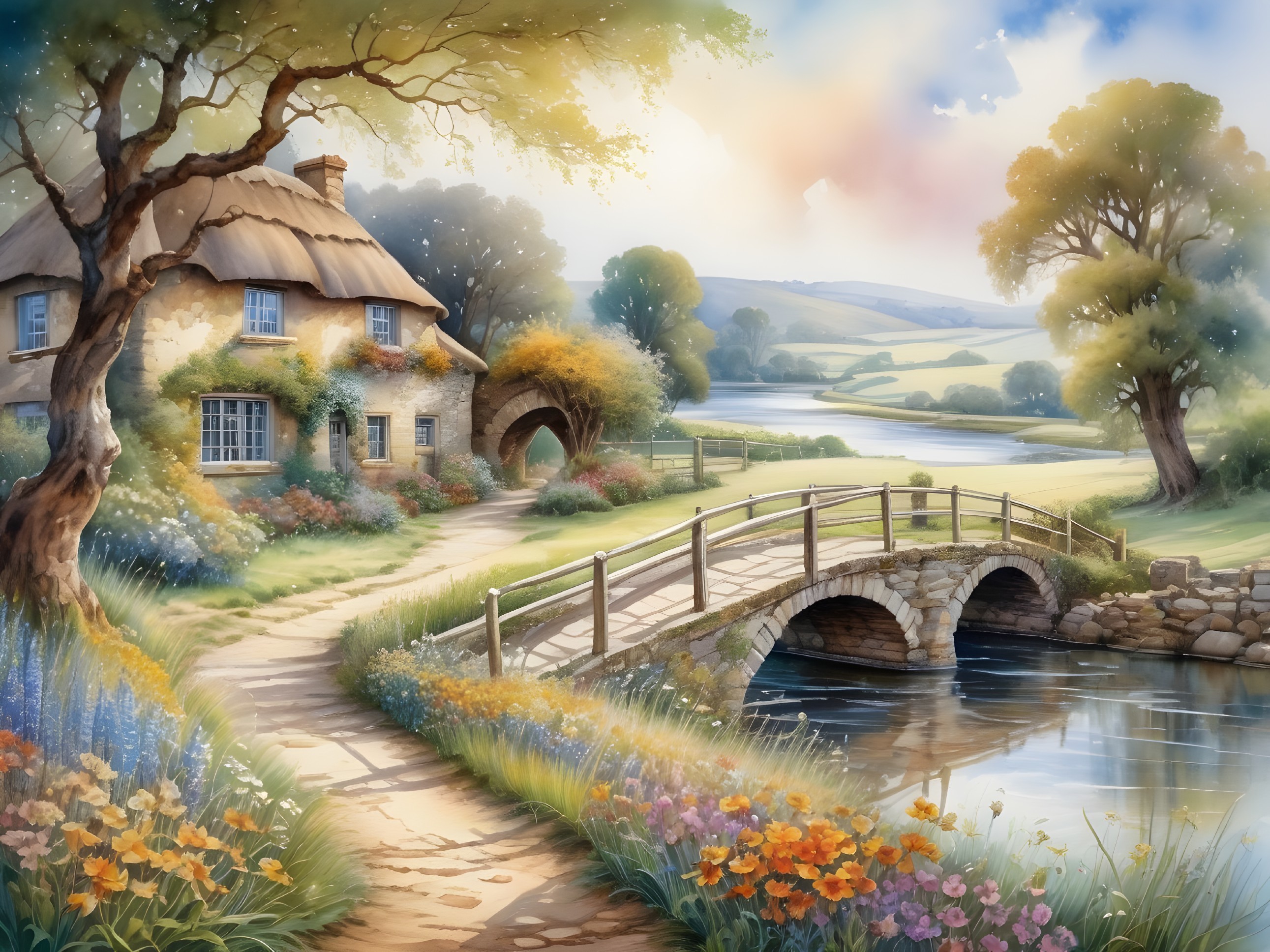 Charming Cottage in Picturesque Countryside Scene
