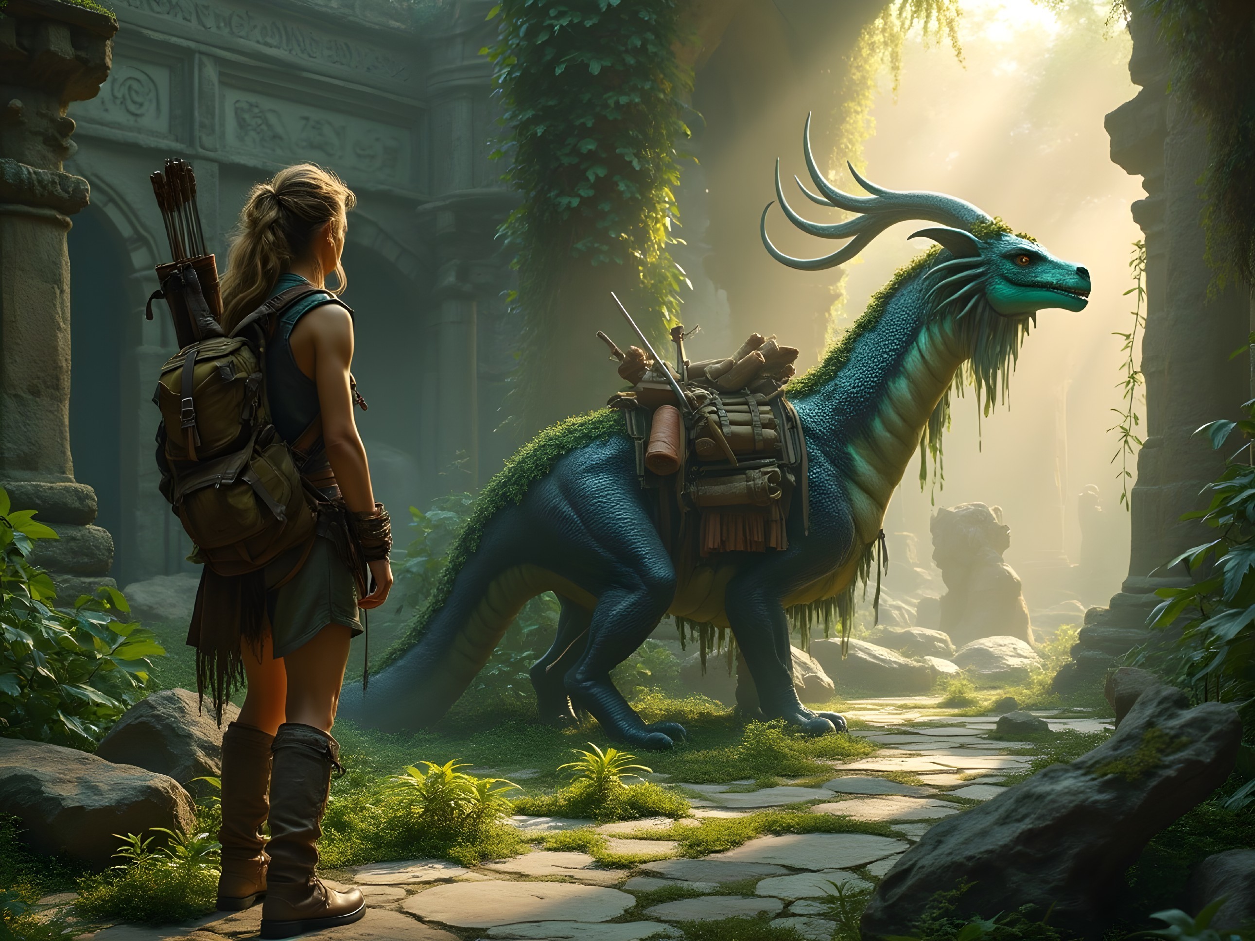 Young Adventurer Encounters Majestic Dragon Creature