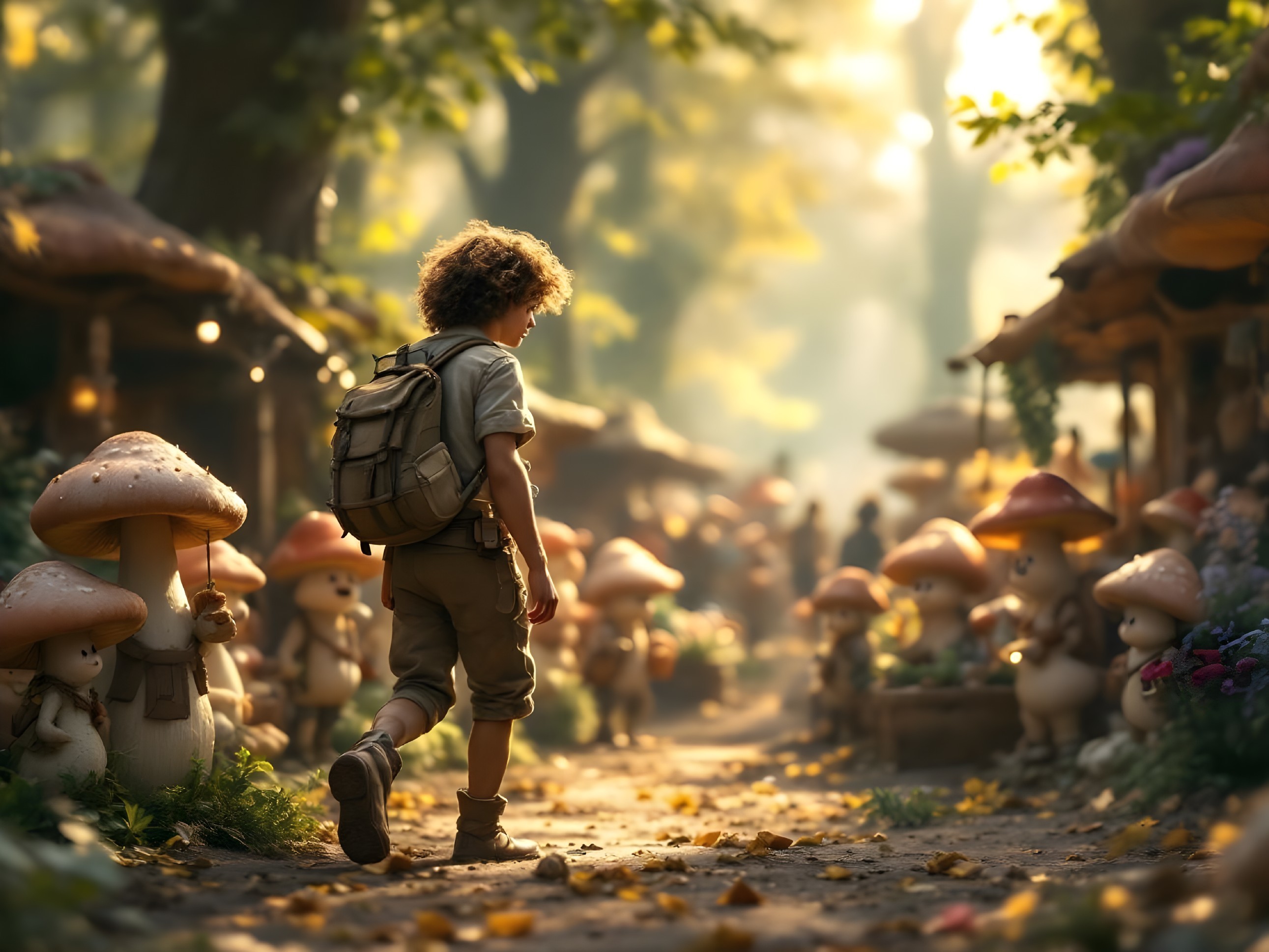 Whimsical Forest Market with Oversized Mushrooms