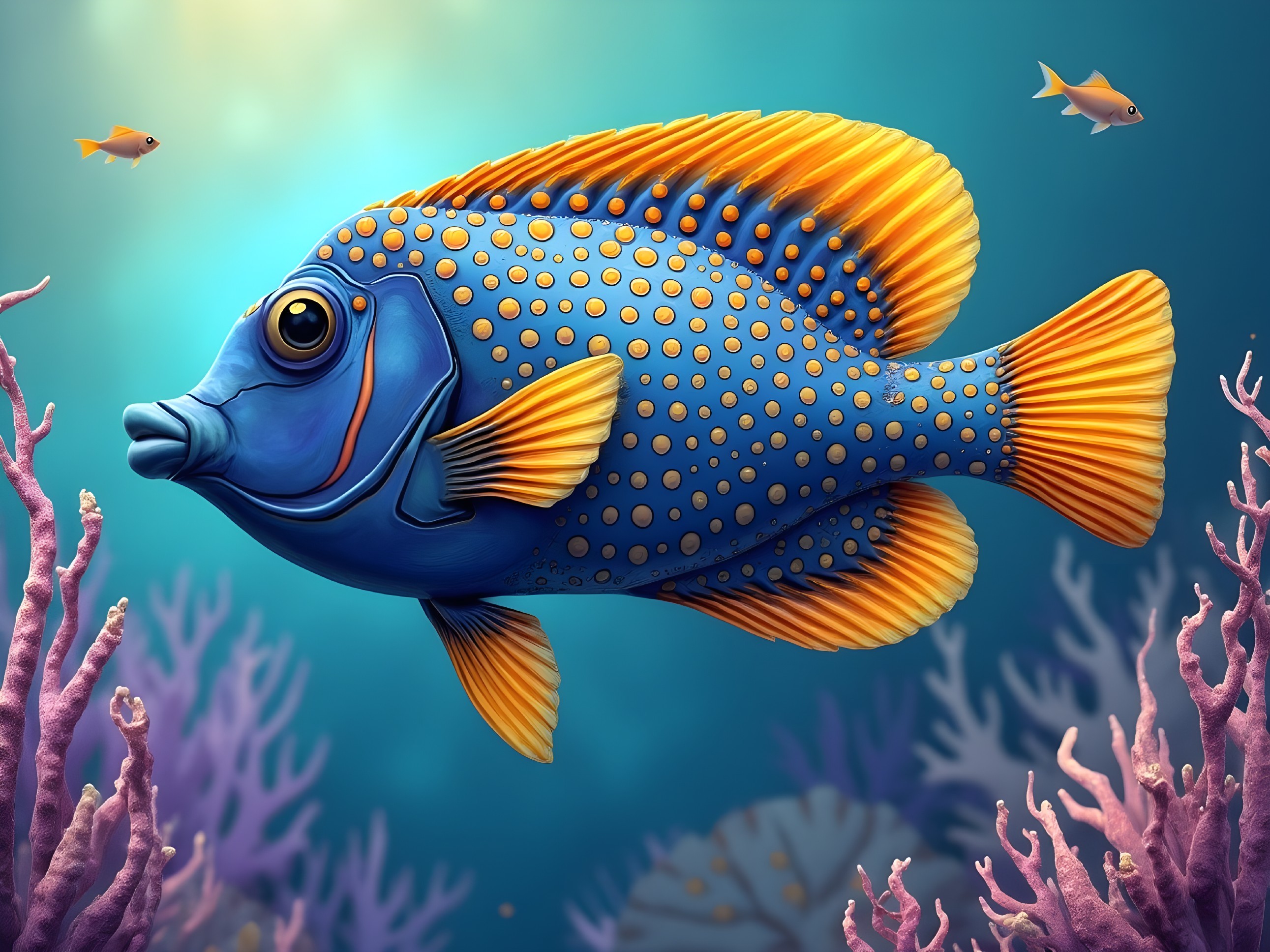 Vibrant Blue Fish with Orange Spots in Coral Reef