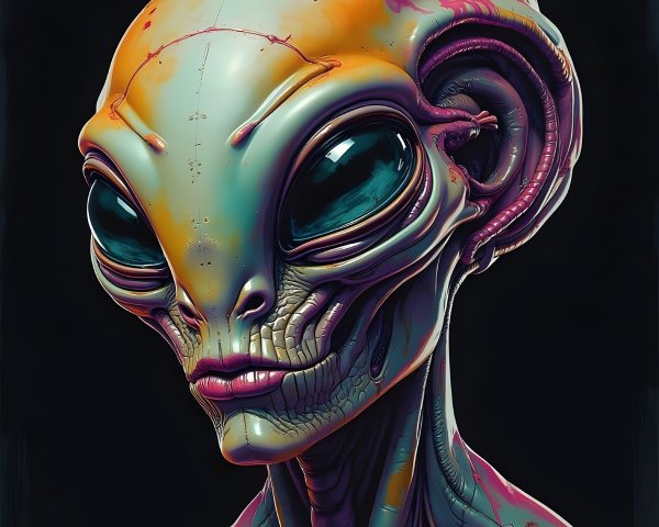 Surreal Alien Figure with Vibrant Skin and Features
