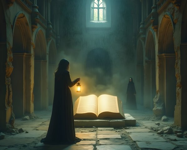 Mystical Scene in an Ancient Stone Chamber