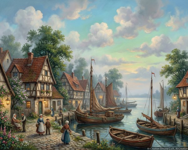 Idyllic Canal Scene in a Timber-Framed Village