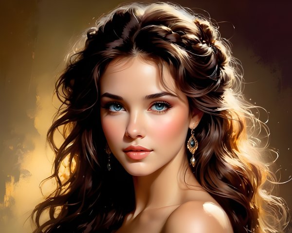 Young woman with wavy hair and striking blue eyes