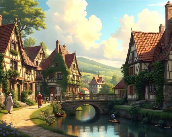 Charming Village with Half-Timbered Houses and Canal