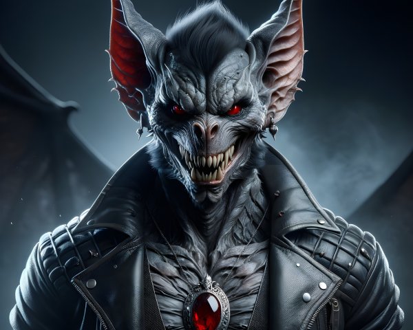 Menacing creature with bat wings and sharp fangs