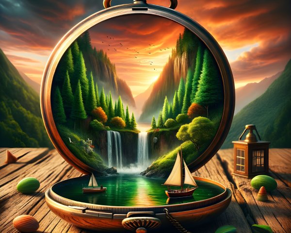 Pocket Watch with Scenic Landscape and Candies