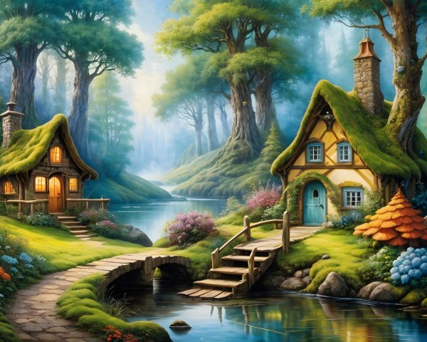 Charming Cottages in a Serene Fairy Tale Landscape