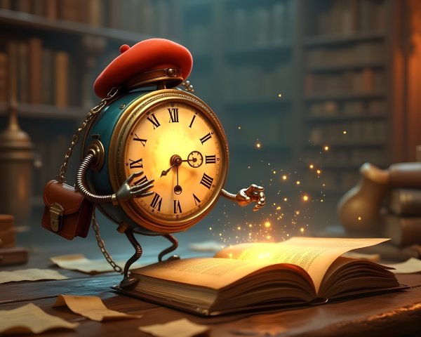 Whimsical Clock in Cozy Library with Open Book
