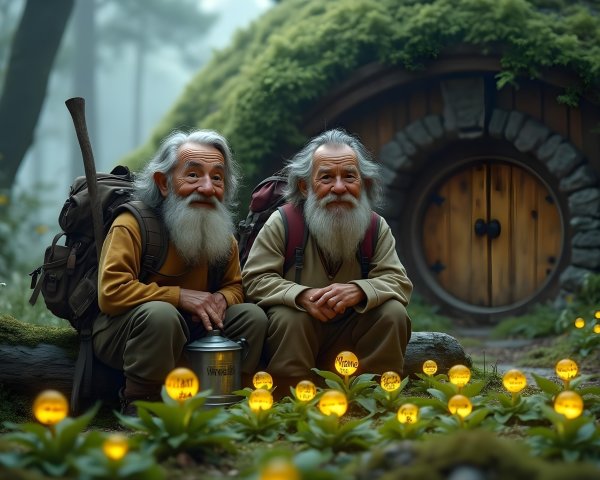 Elderly Wanderers in a Misty Forest Setting