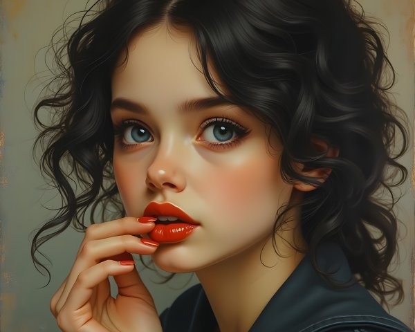 Portrait of a Thoughtful Young Woman with Curly Hair