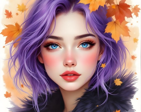 Close-up Portrait of a Young Woman with Purple Hair