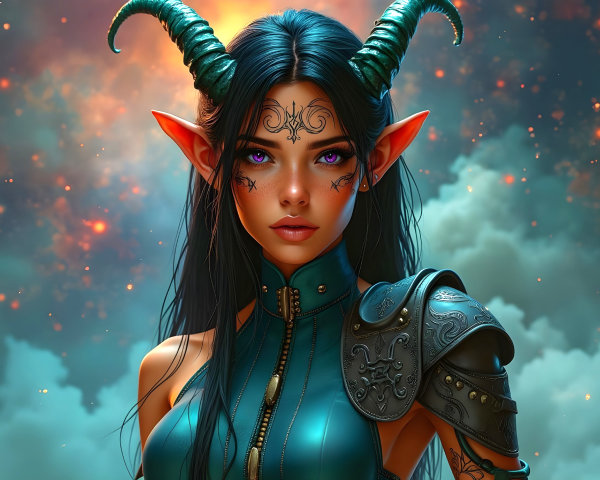 Fantasy Character with Black Hair and Purple Eyes