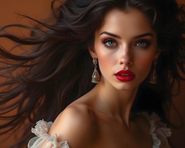 Portrait of a Young Woman with Dark Hair and Green Eyes