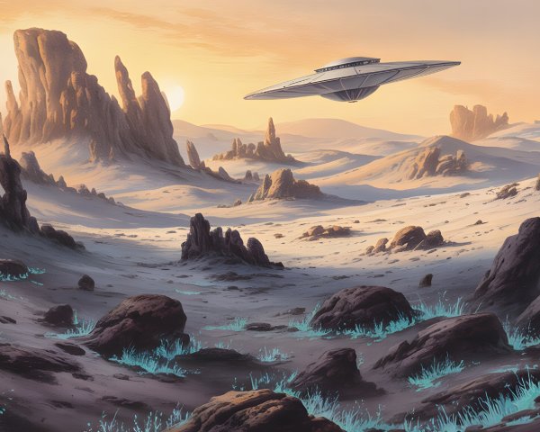 Barren Alien Landscape with Bioluminescent Plants