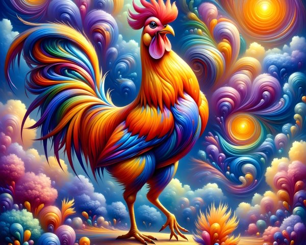 Vibrant Rooster Against Colorful Abstract Background