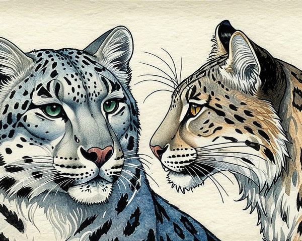 Two Distinct Leopards: White and Golden-Brown Fur