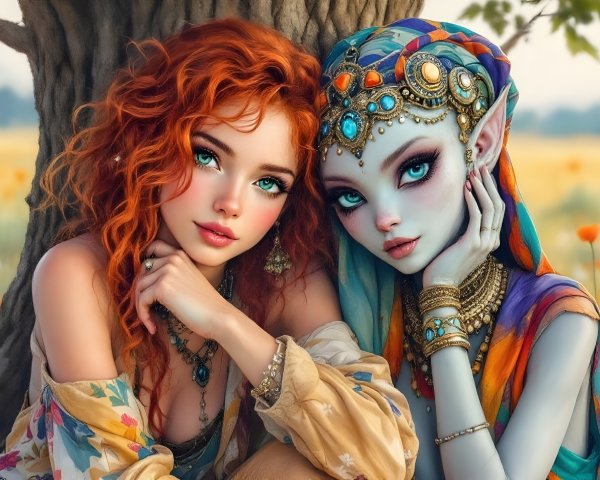 Enchanting Figures in a Vibrant Wildflower Meadow