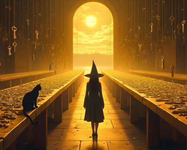 Mysterious Figure in a Room of Golden Treasures
