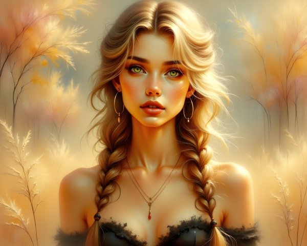 Portrait of a Young Woman with Braided Blonde Hair