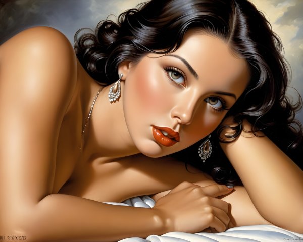 Close-up of a woman with dark hair on a pillow