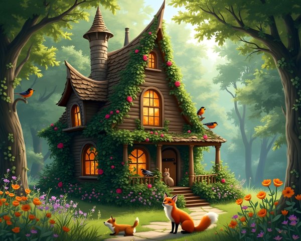 Whimsical Enchanted Cottage in Lush Greenery