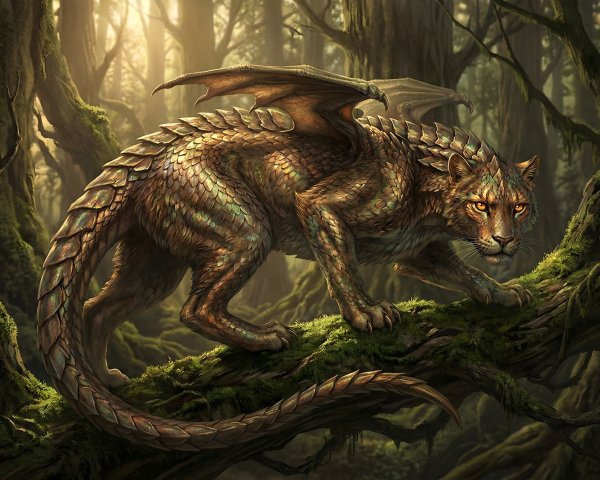 Fantasy Digital Painting of a Winged Jaguar Creature