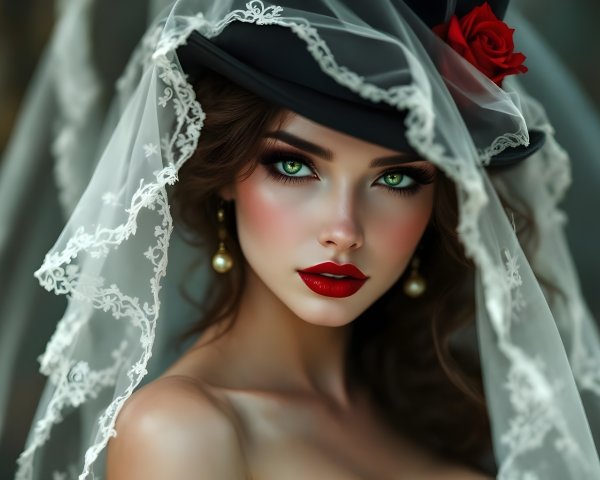 Portrait of a Young Woman with Green Eyes and Hat